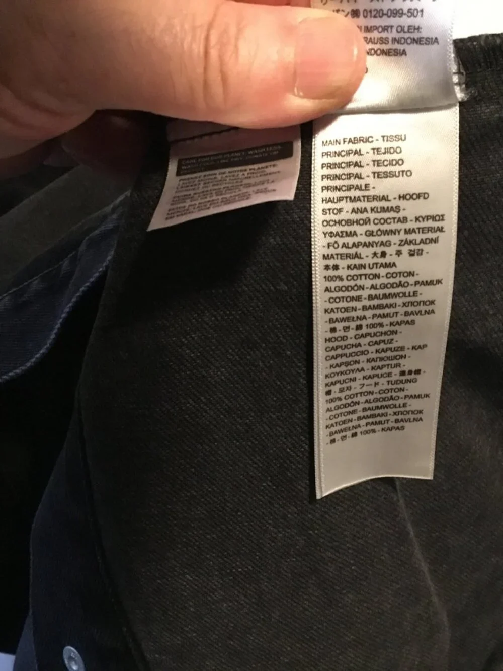 Levis Trucker Black Sweatshirt Hoodie & Sleeves Denim Snap Front Jacket XL - Picture 10 of 10
